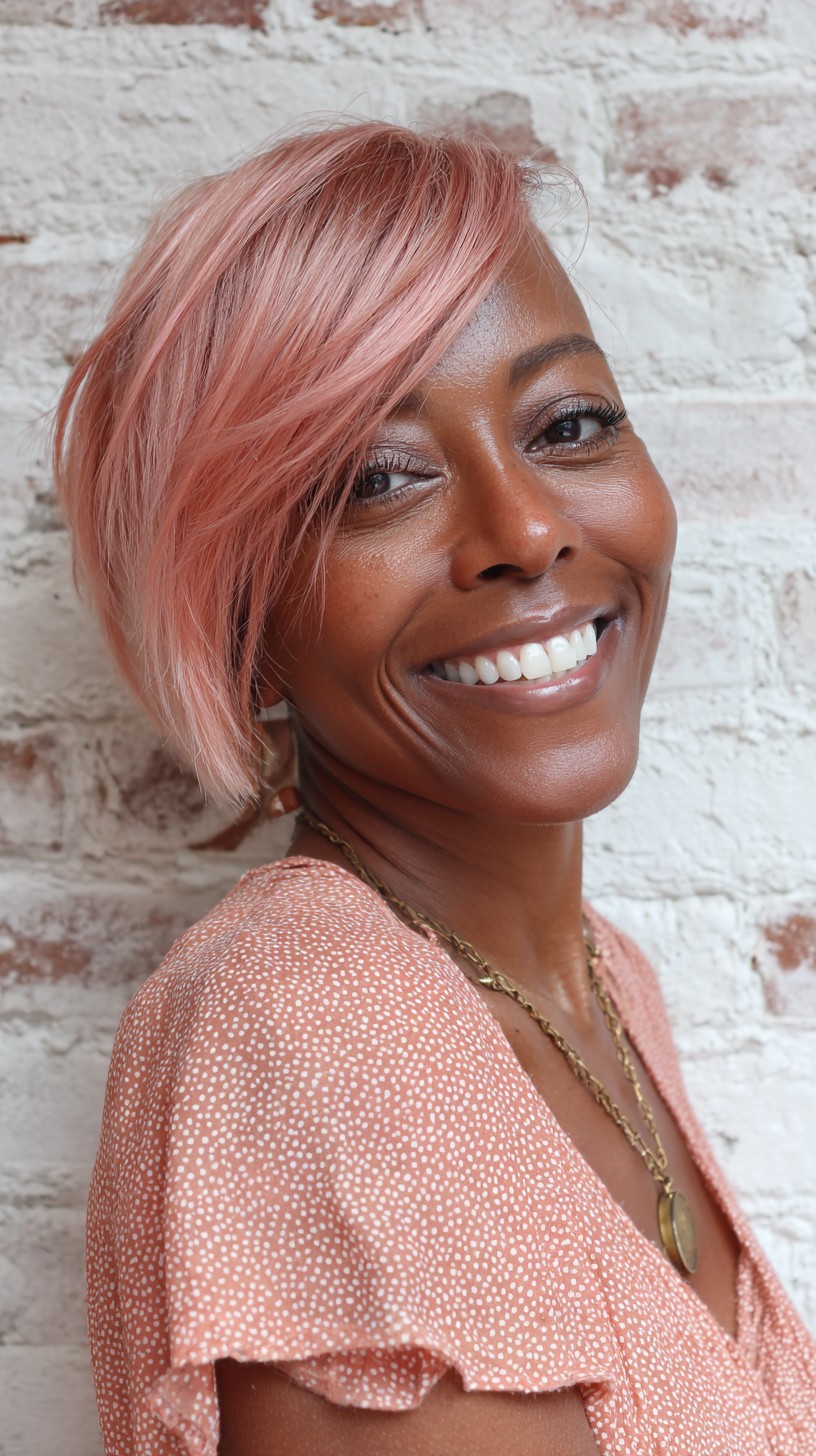 Bold Rose Gold Asymmetrical Bob with Soft Layers