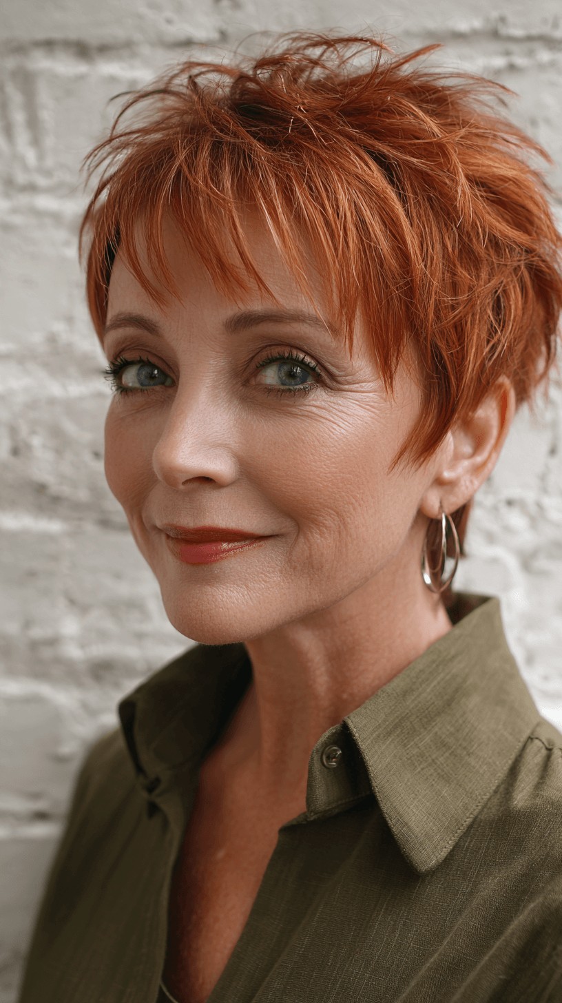 Bold Textured Pixie Cut with Fiery Red Tones