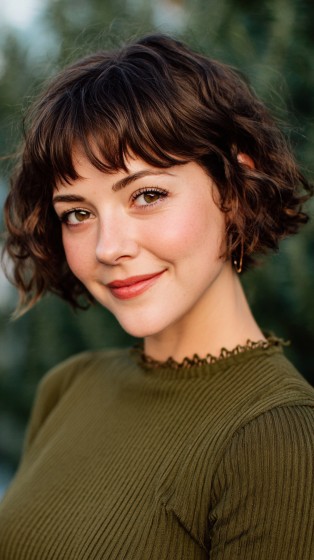 Chic Curly Bob with Soft Bangs