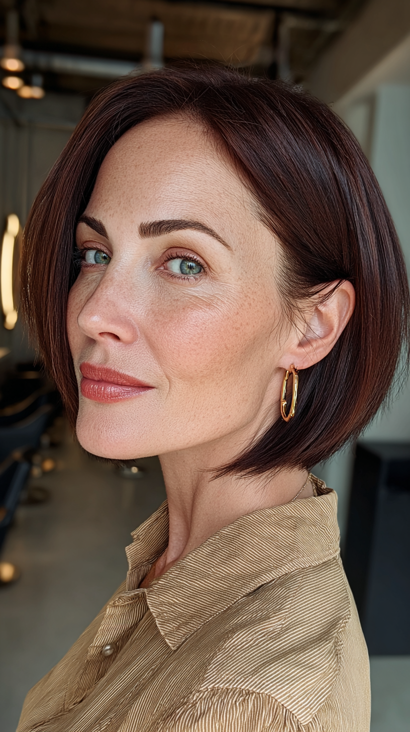 Chic Deep Mahogany Bob with Subtle Layers