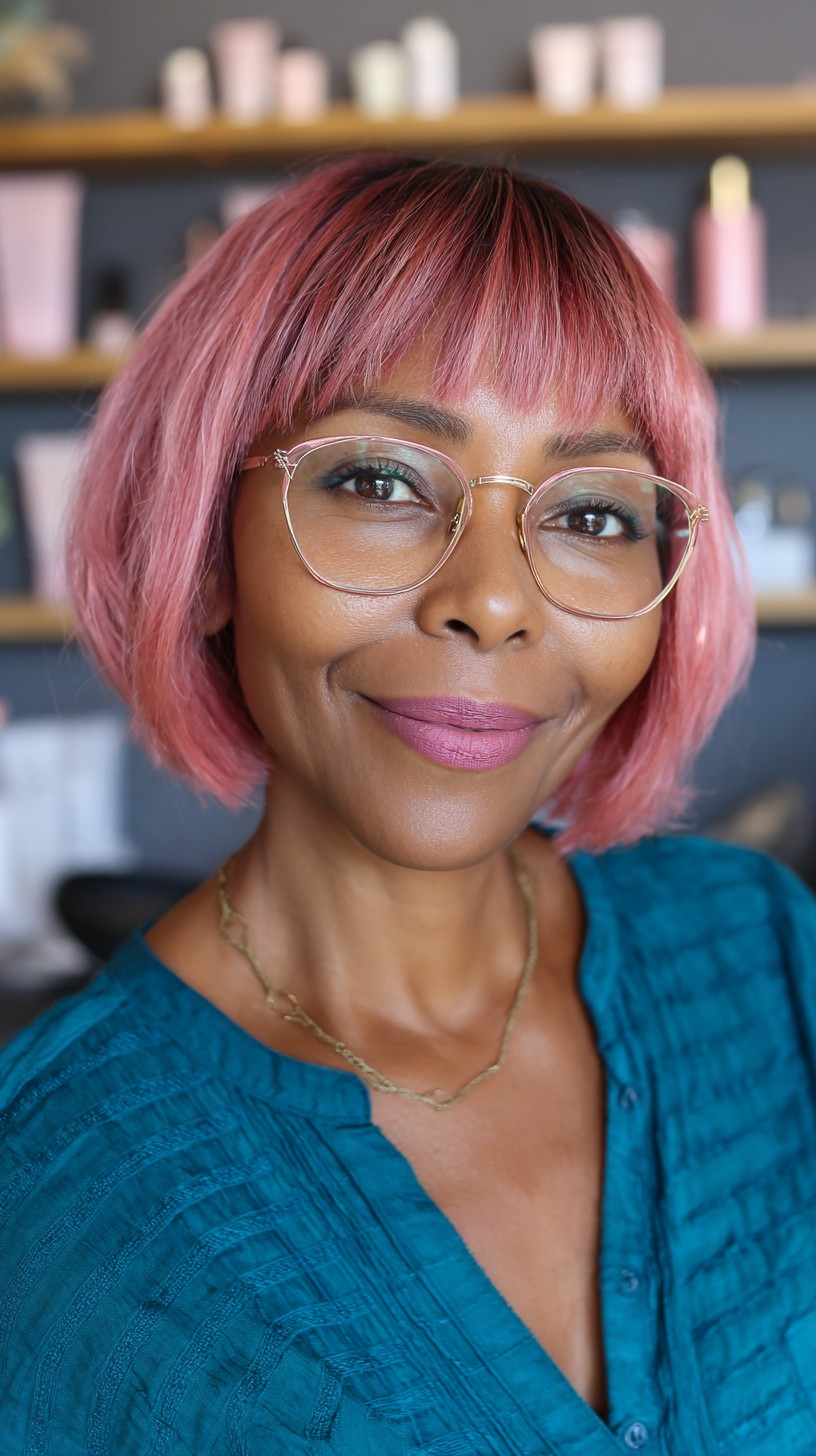 Chic Rose Gold Bob with Blunt Bangs