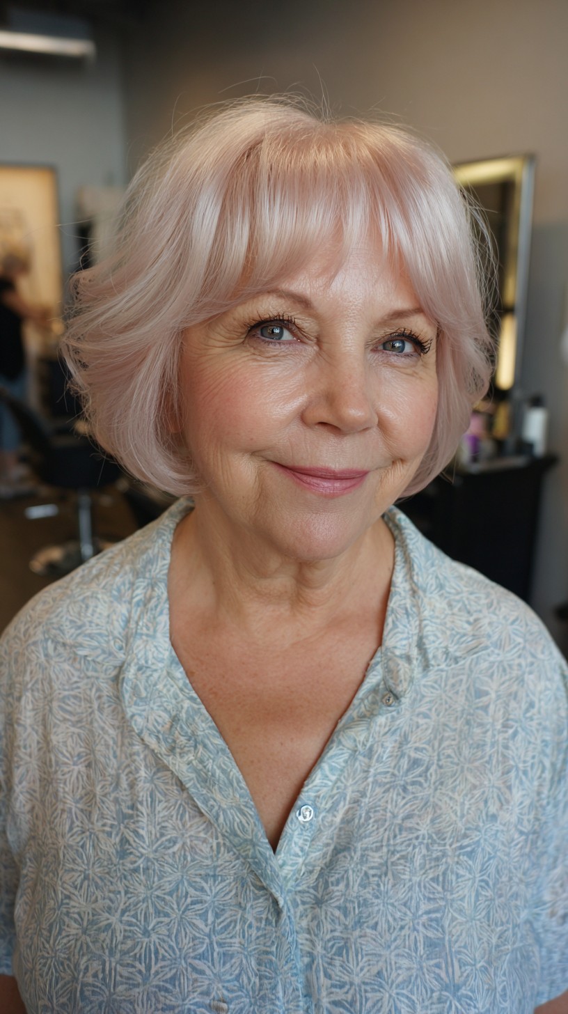 Chic Rose Gold Bob with Soft Bangs