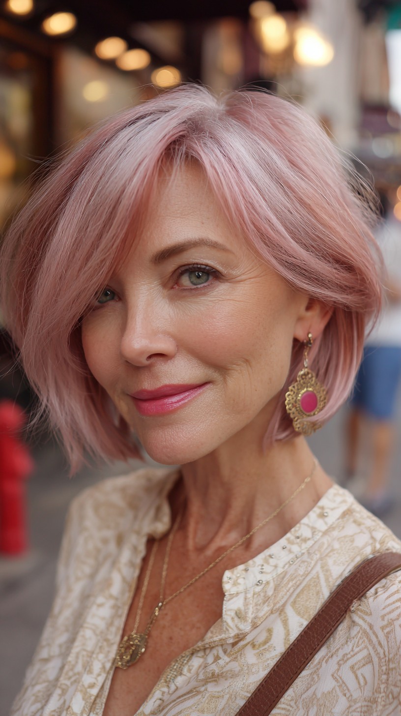 Chic Rose Gold Textured Bob with Side Bangs