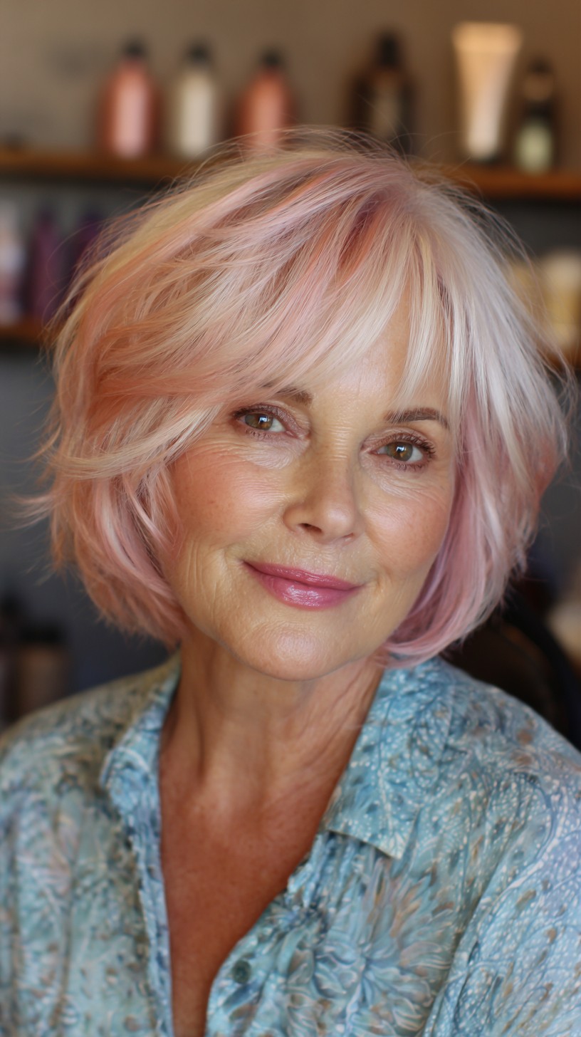 Chic Rose Gold Textured Bob with Soft Highlights