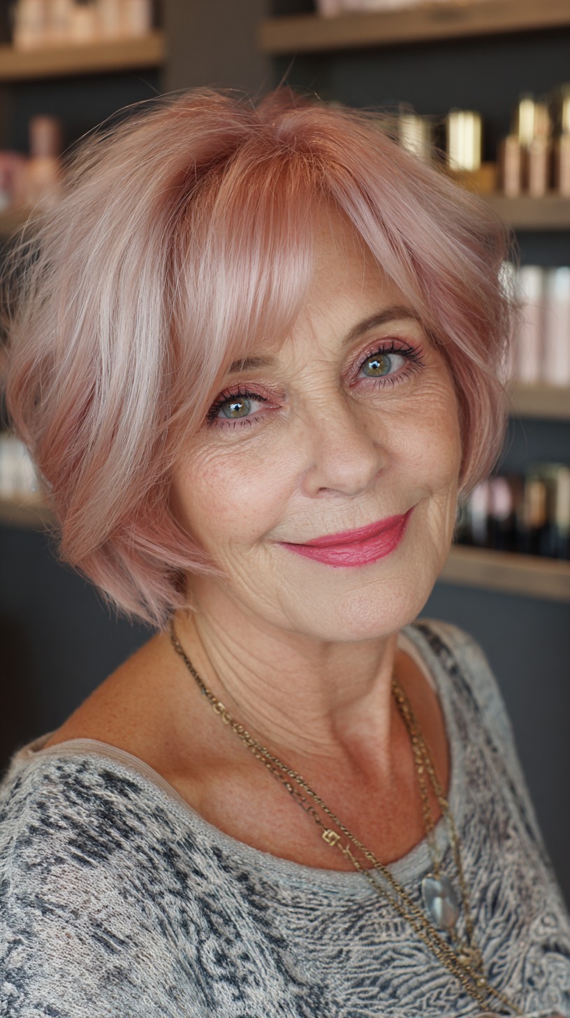 Chic Rose Gold Textured Bob with Soft Layers