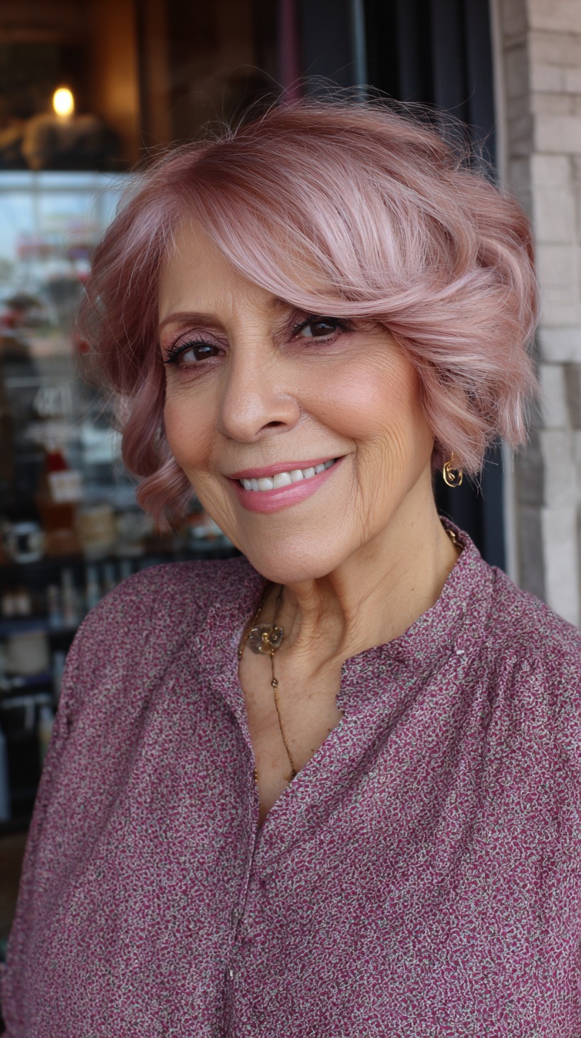 Chic Rose Gold Wavy Bob with Textured Ends