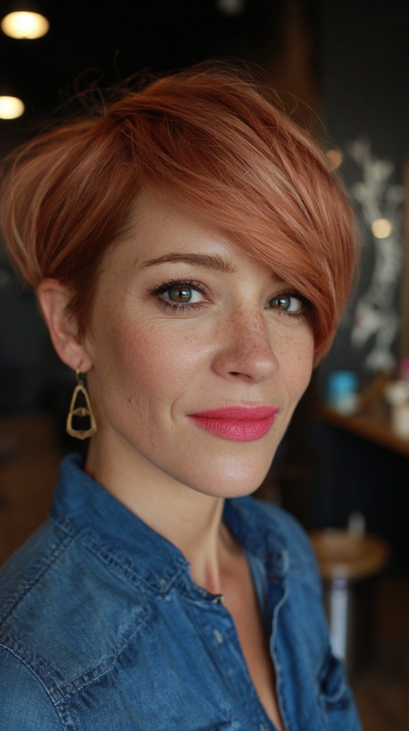 Chic Soft Copper Pixie Cut with Textured Layers
