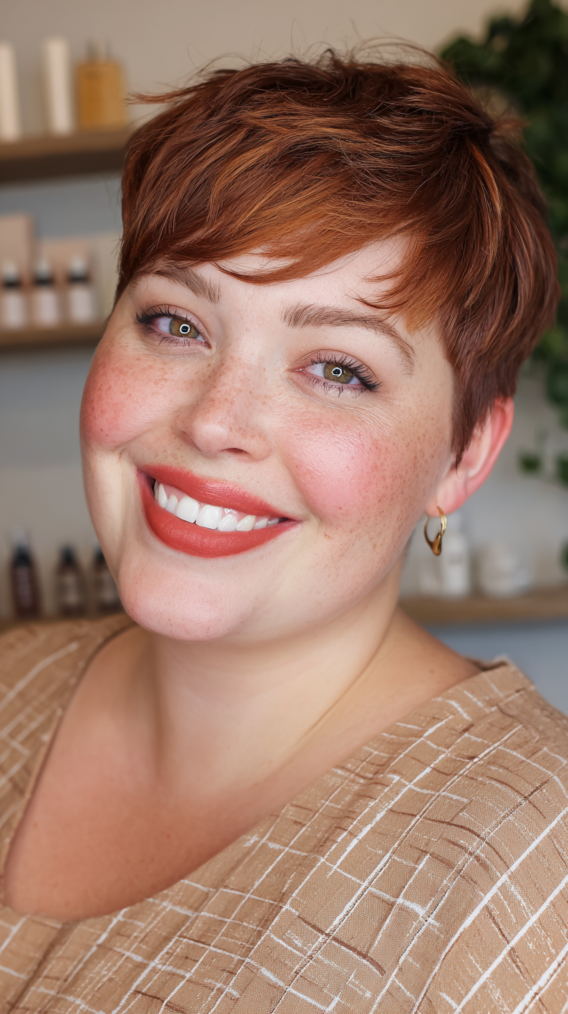 Chic Warm Copper Pixie with Textured Layers