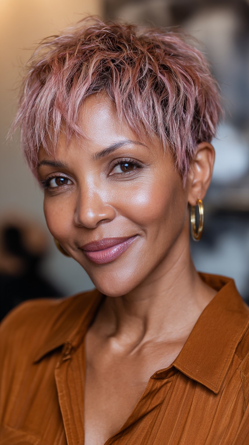 Choppy Rose Gold Pixie with Textured Layers
