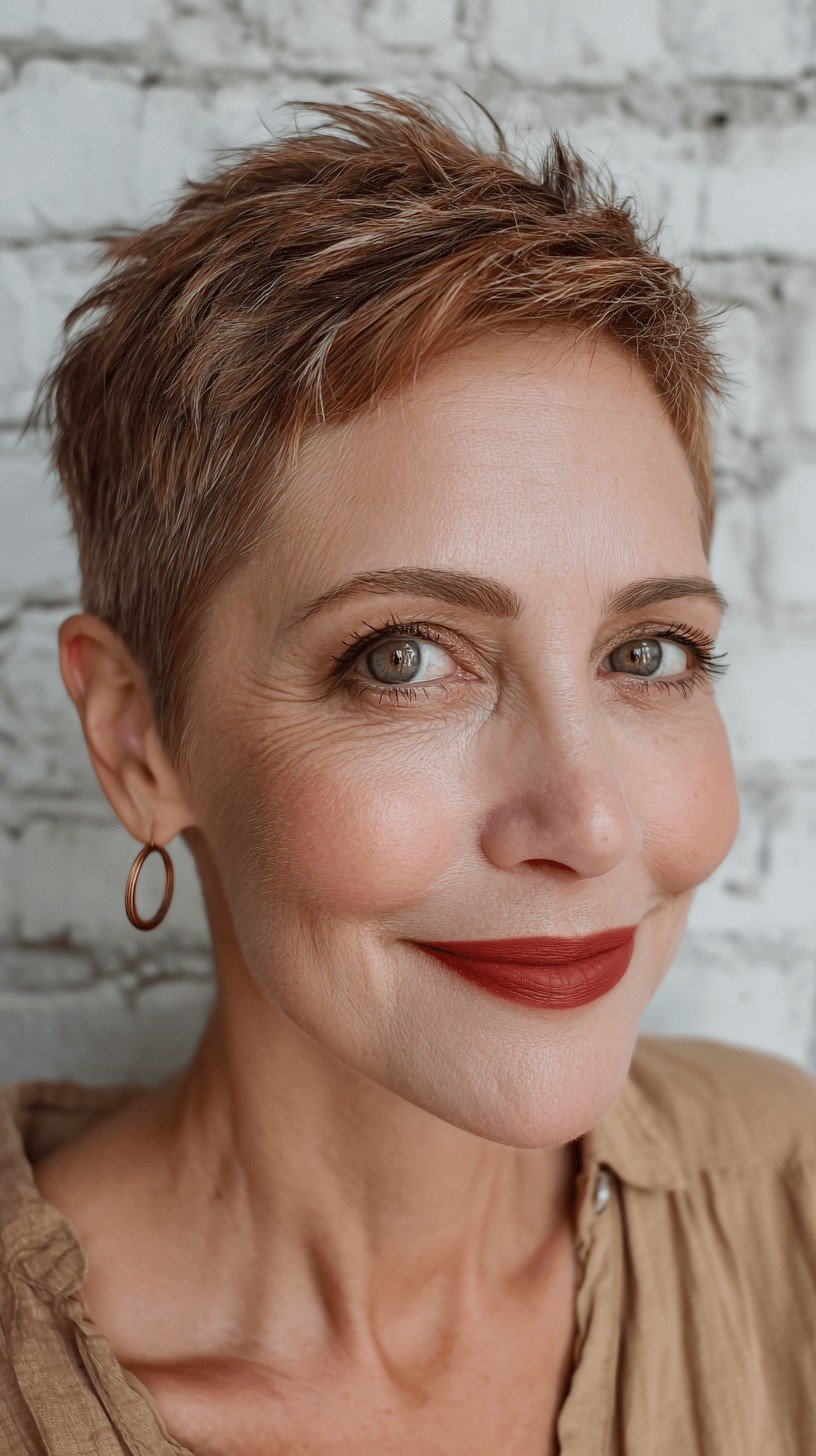 Choppy Textured Pixie with Warm Auburn Tones