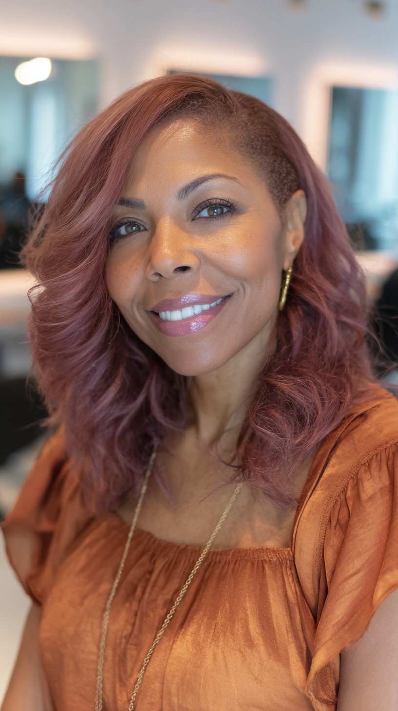 Dynamic Rose Gold Side-Swept Waves