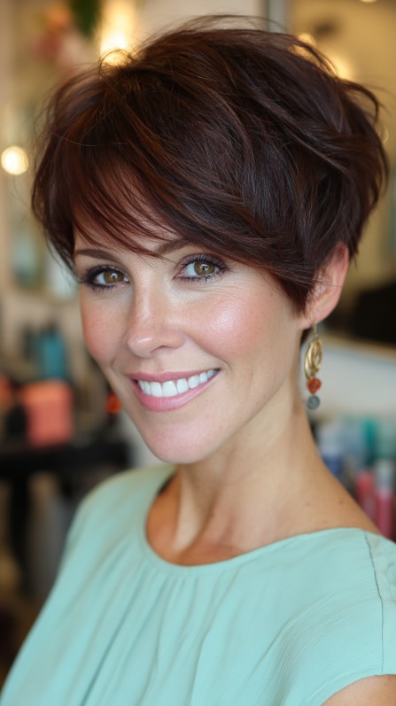 Dynamic Textured Pixie Bob with Rich Auburn Tones