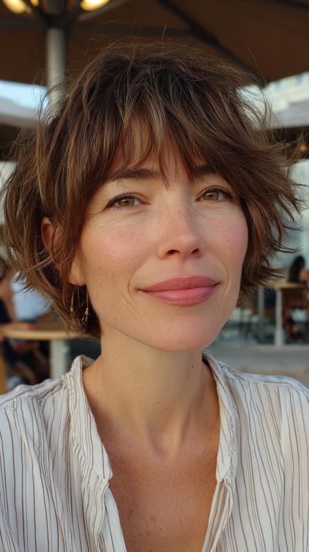 Effortlessly Tousled Pixie Bob with Soft Bangs
