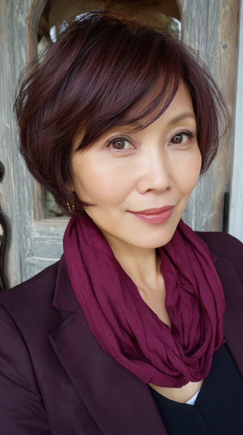 Elegant Deep Mahogany Bob with Soft Layers