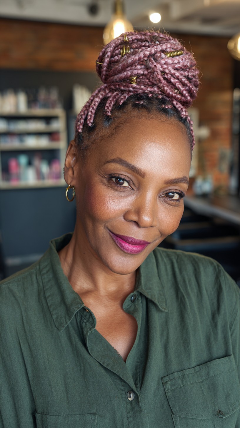 Elegant Rose Gold Braided Updo with Gold Accents