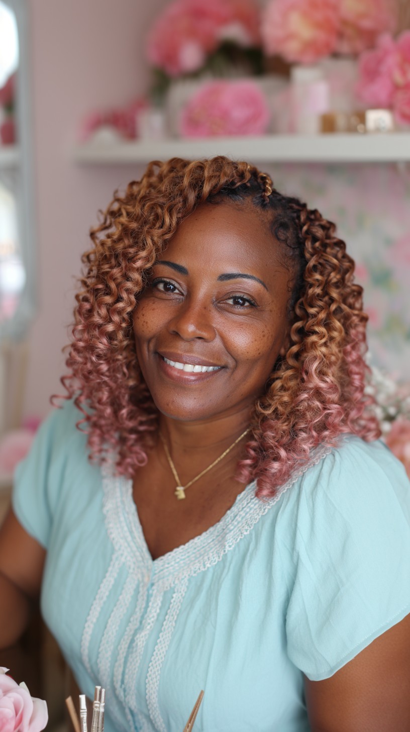 Gorgeous Rose Gold Curly Shoulder-Length Cut