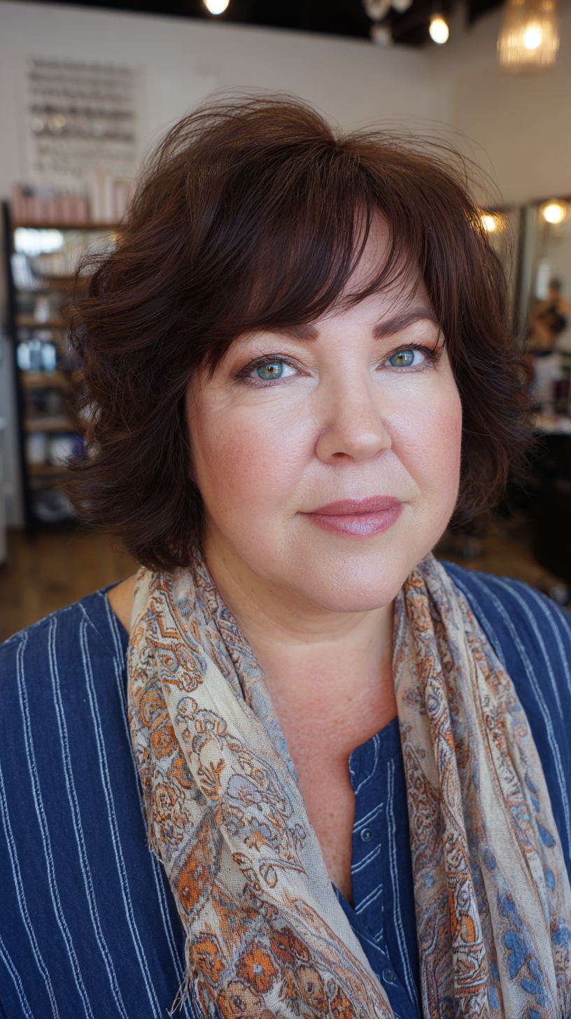 Layered Deep Mahogany Bob with Soft Waves