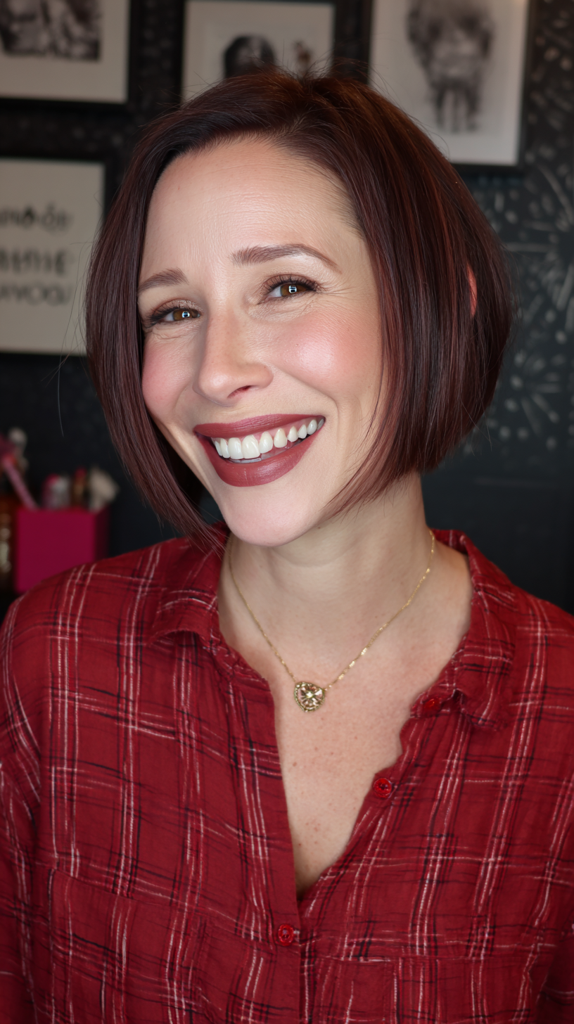 Modern Deep Mahogany Bob with Soft Layers