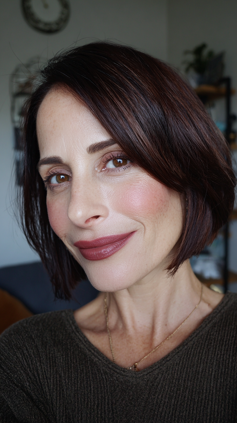 Modern Deep Mahogany Bob with Subtle Textured Layers