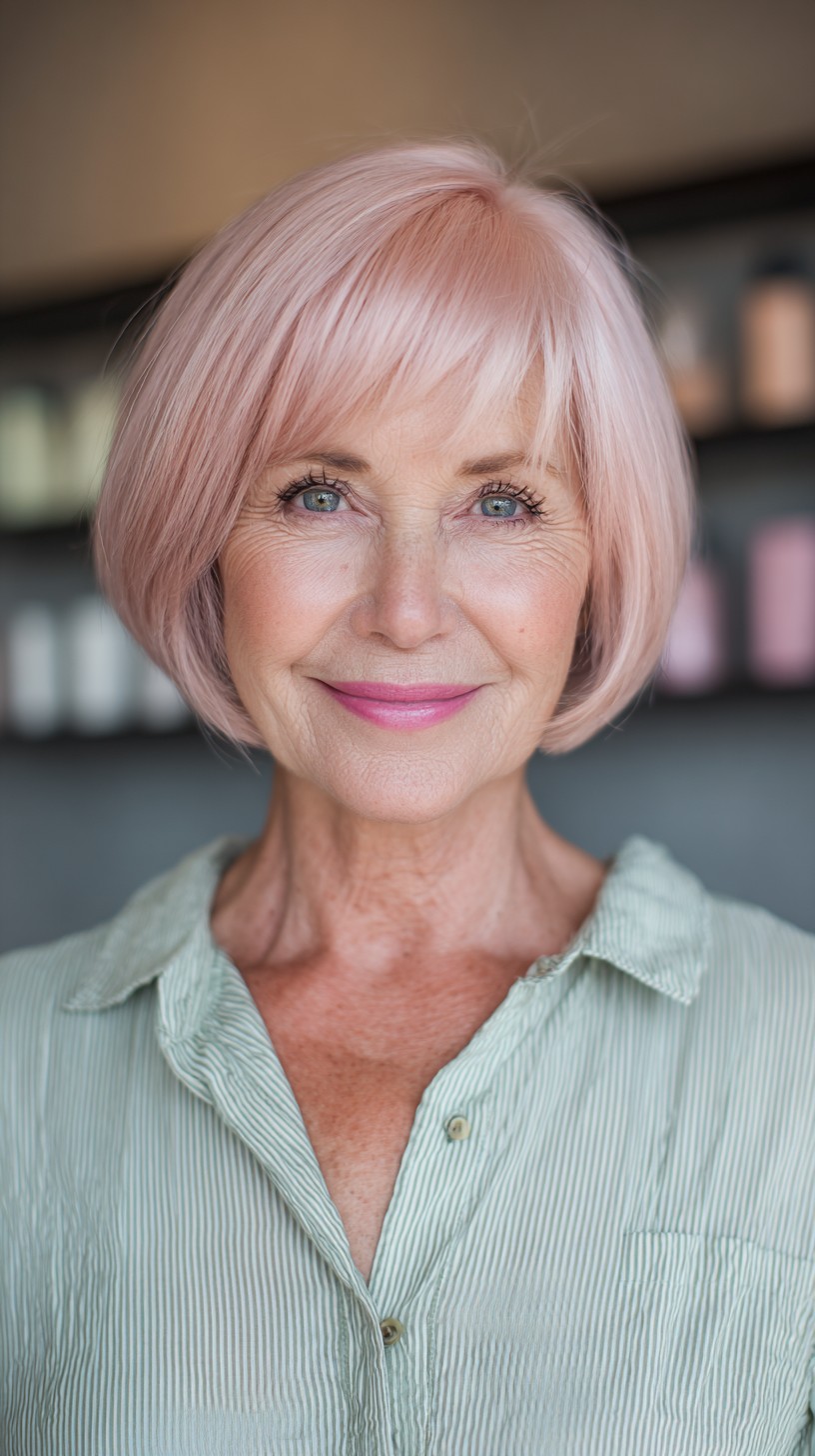 Modern Rose Gold Blunt Bob with Soft Fringe