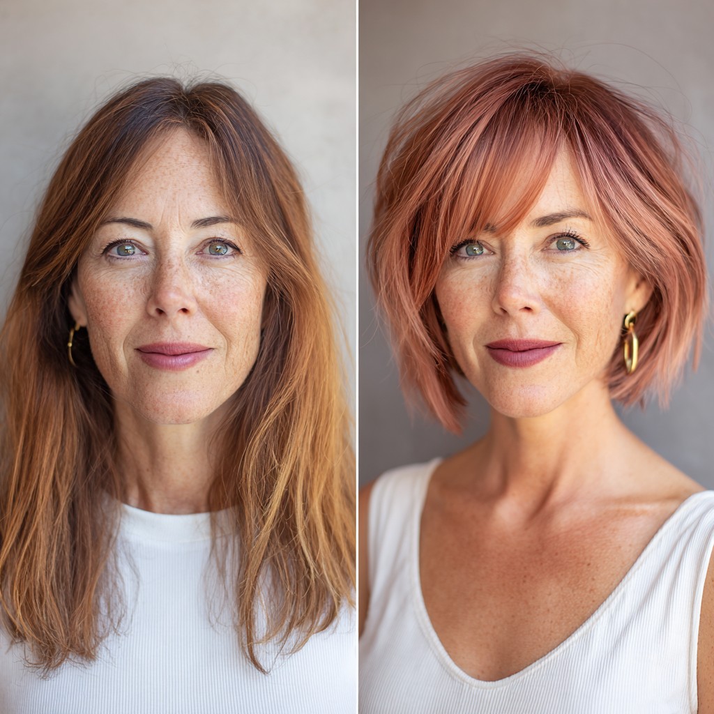 Modern Rose Gold Ombre Lob with Textured Ends