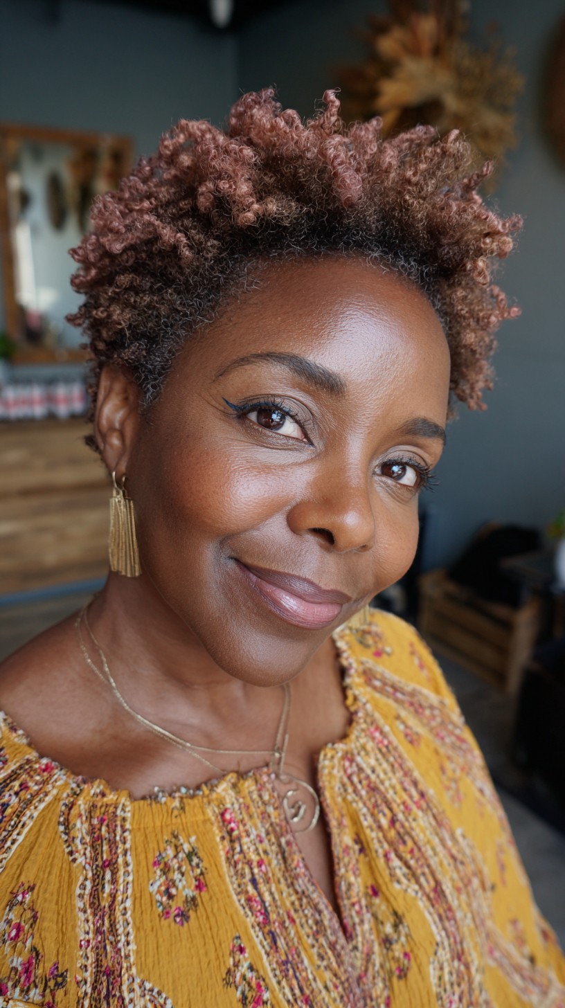 Playful Rose Gold Curly Crop with Defined Curls