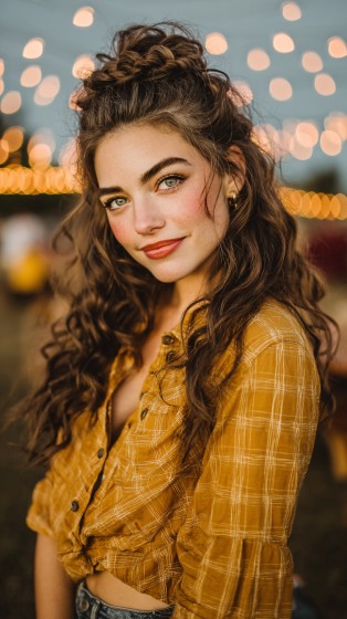 Romantic Half-Up Curly Style with Loose Texture