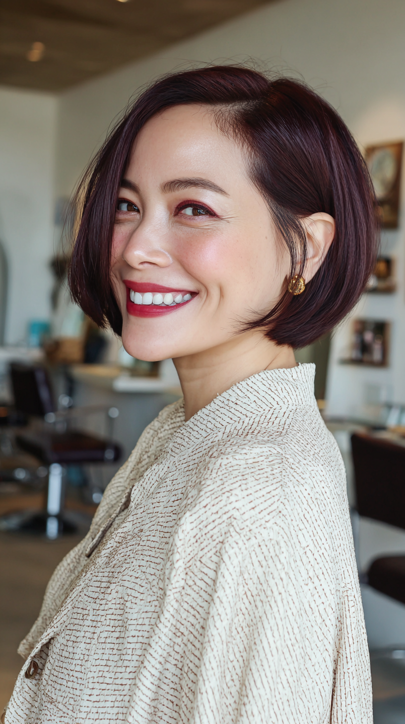 Sleek Deep Mahogany Bob with Subtle Asymmetry