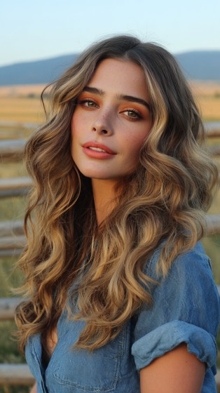 Soft and Effortless Long Loose Waves with Warm Highlights