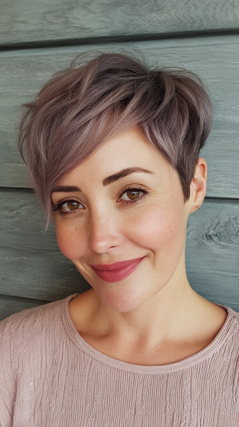 Soft Lavender Textured Pixie with Playful Layers