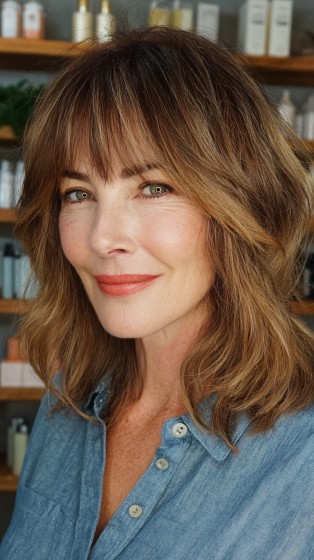 Soft Layered Light Brown Hairstyle with Face-Framing Bangs