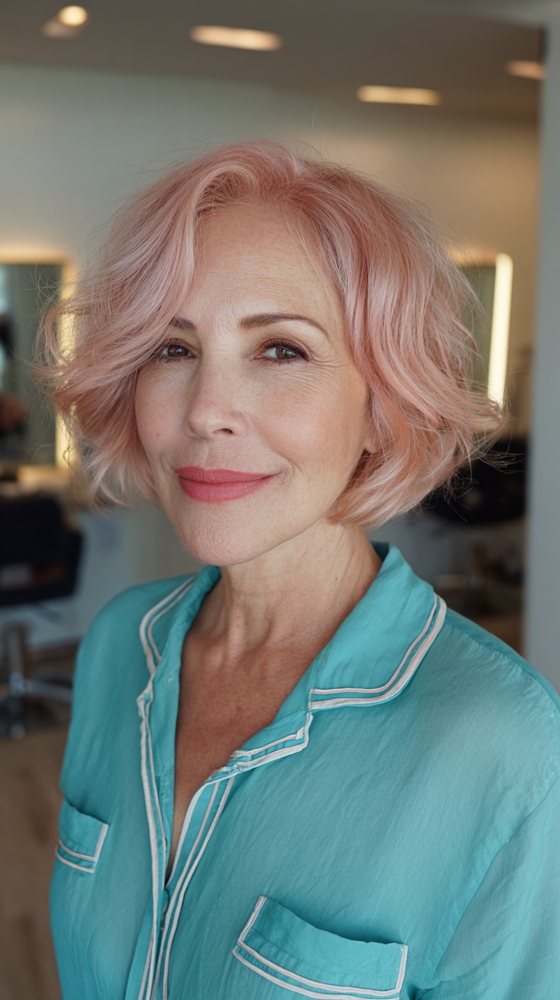 Soft Rose Gold Textured Bob