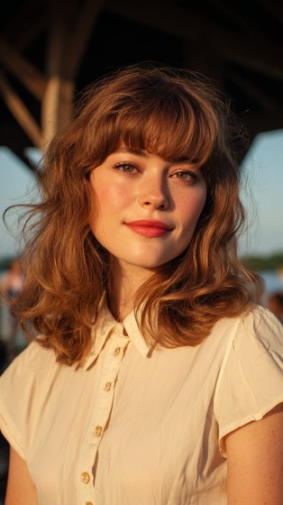 Soft Textured Waves with Gentle Curtain Bangs