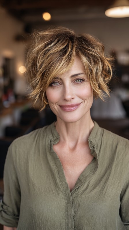 Softly Tousled Golden Layered Pixie Bob