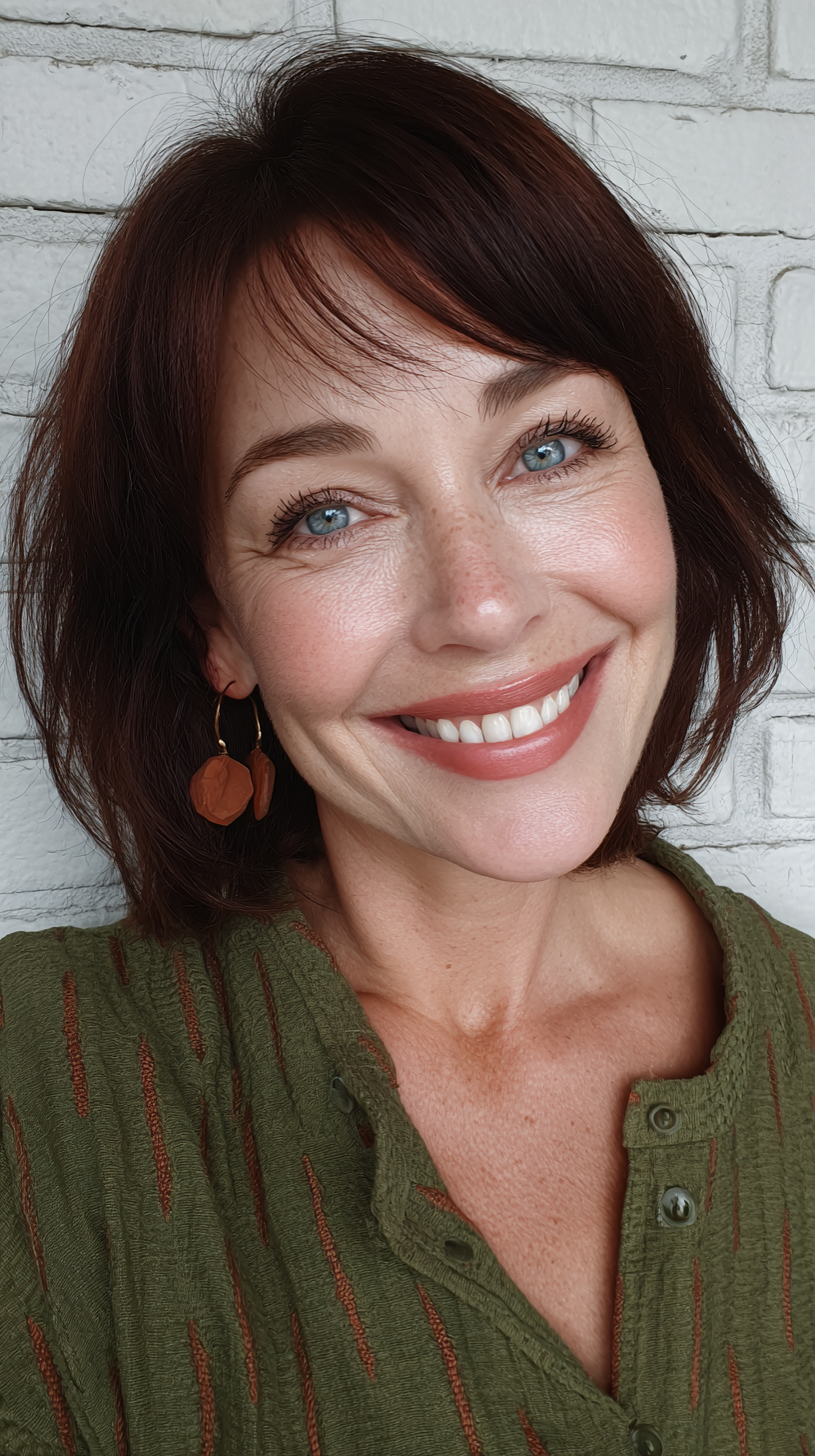 Stylish Deep Mahogany Bob with Soft Face-Framing Layers