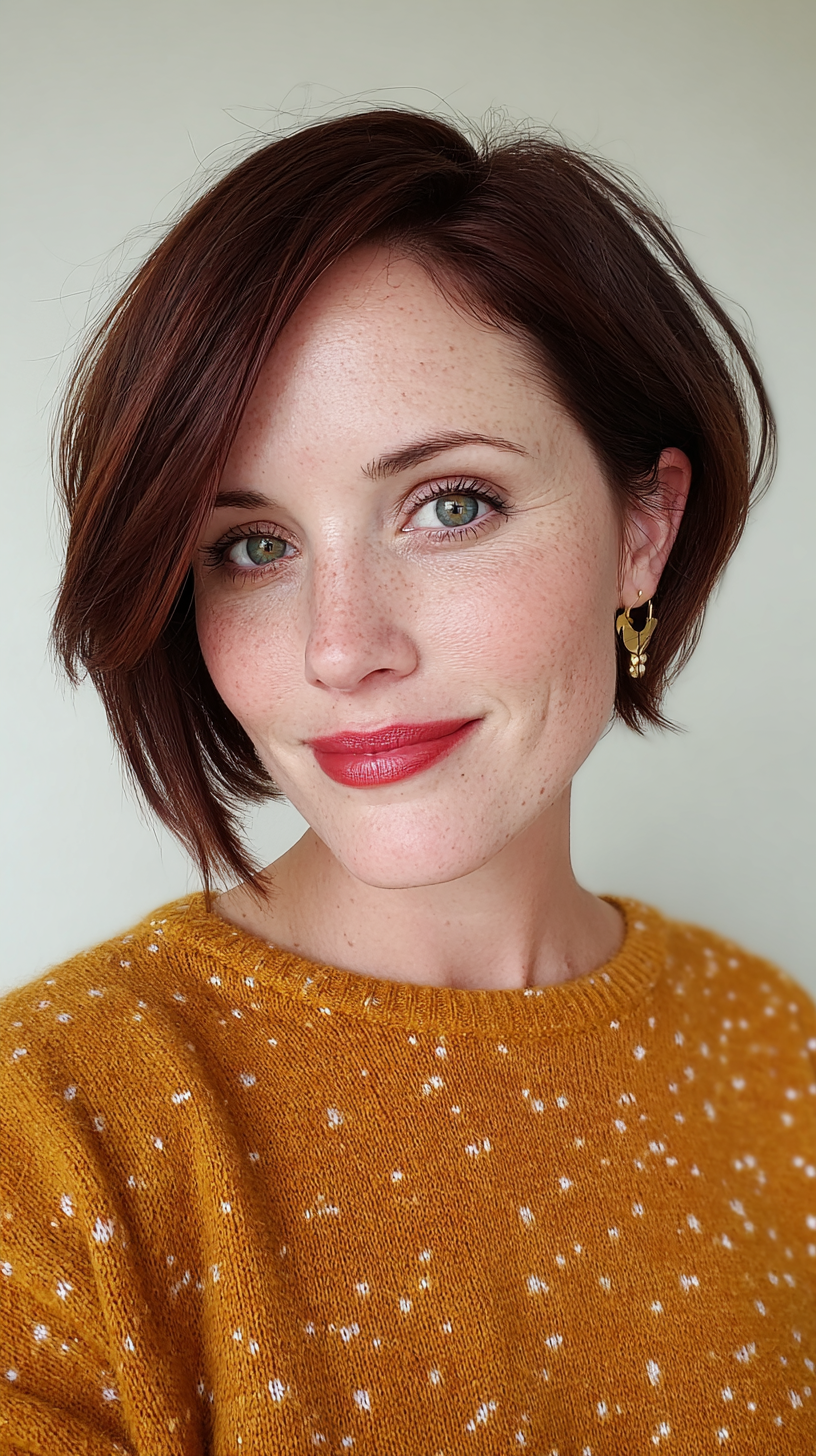 Stylish Deep Mahogany Bob with Soft Textured Waves