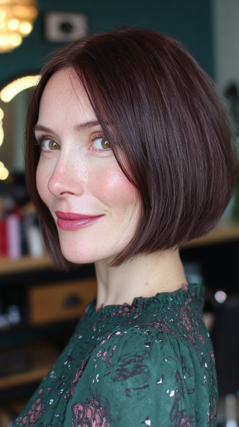 Stylish Deep Mahogany Bob with Subtle Textured Ends
