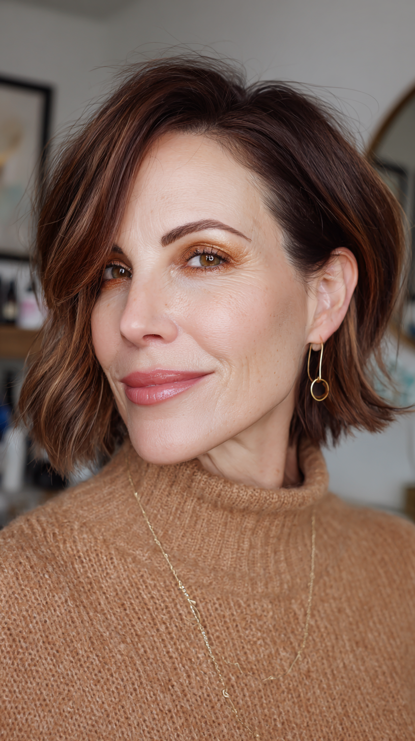Stylish Deep Mahogany Bob with Textured Ends