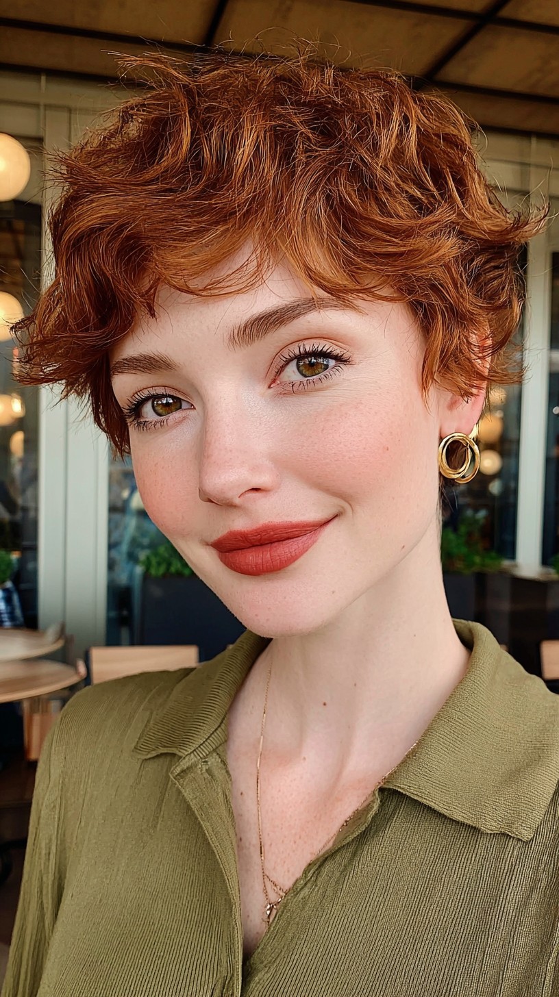 Textured Cherry Copper Pixie with Playful Curls