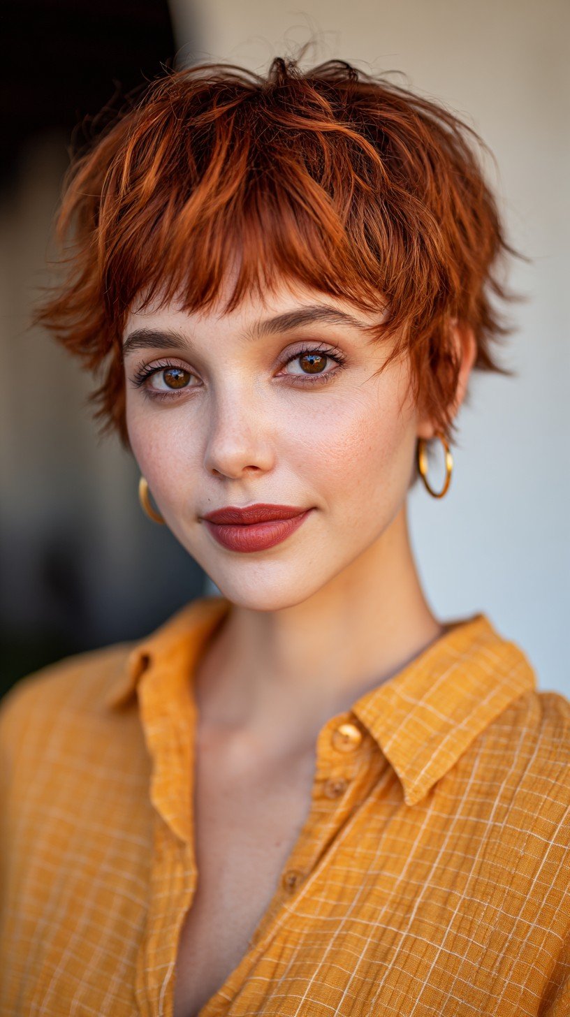 Textured Copper Pixie Cut with Wispy Layers