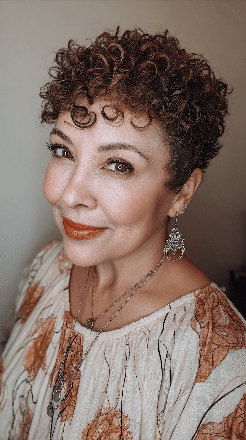 Textured Curly Pixie Cut with Defined Curls