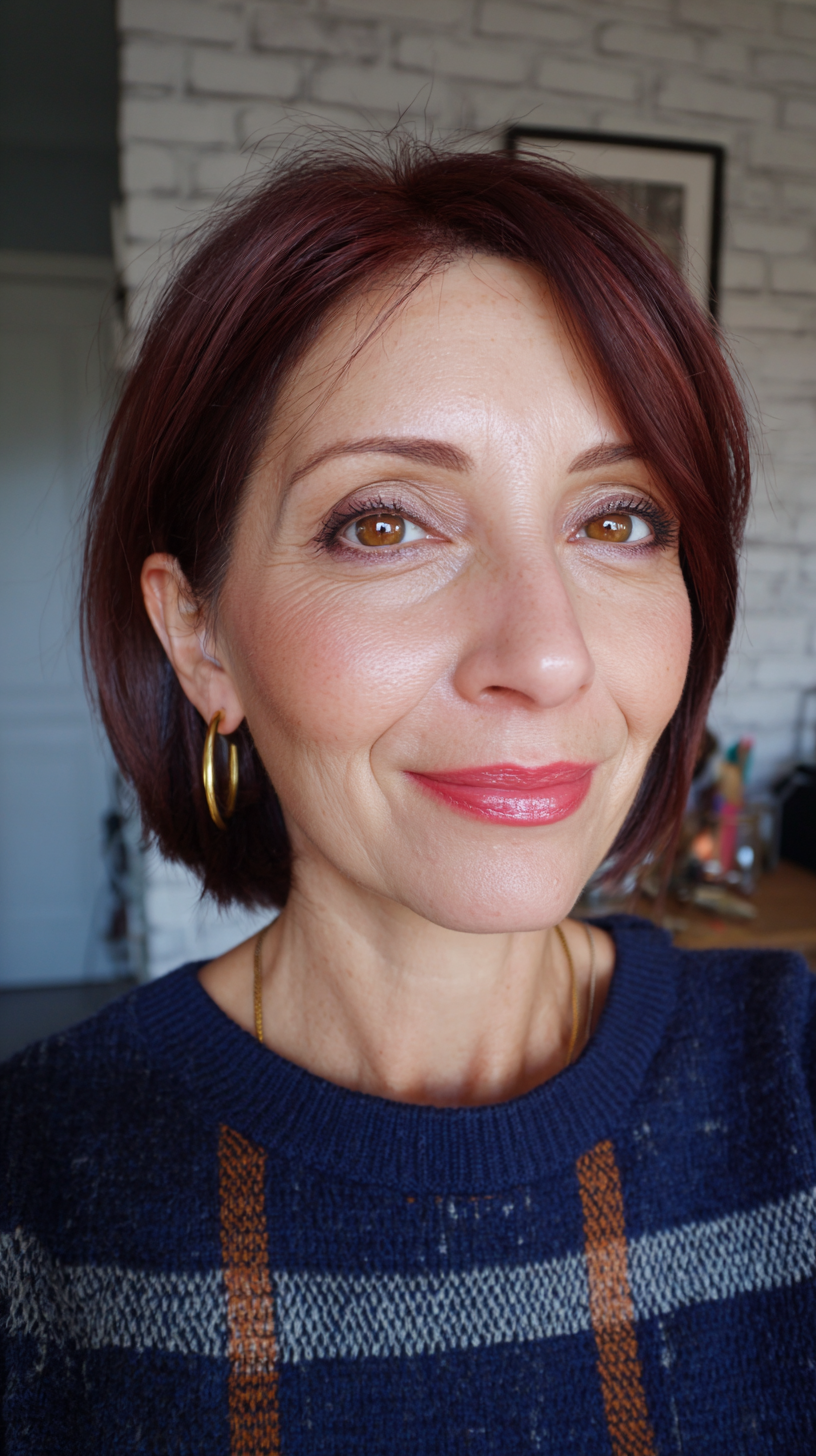 Textured Deep Mahogany Bob with Face-Framing Layers