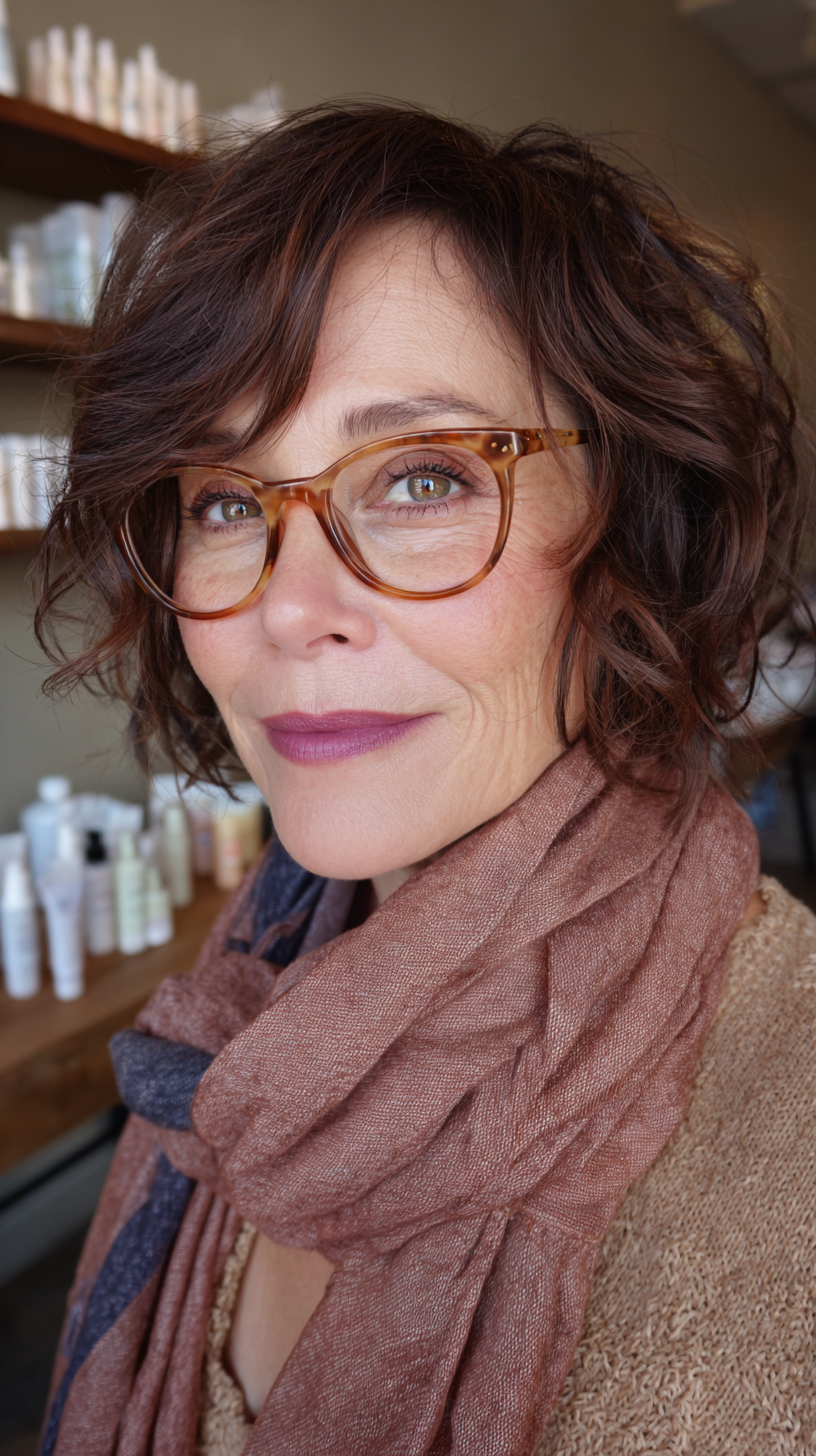 Textured Deep Mahogany Bob with Soft Ringlets