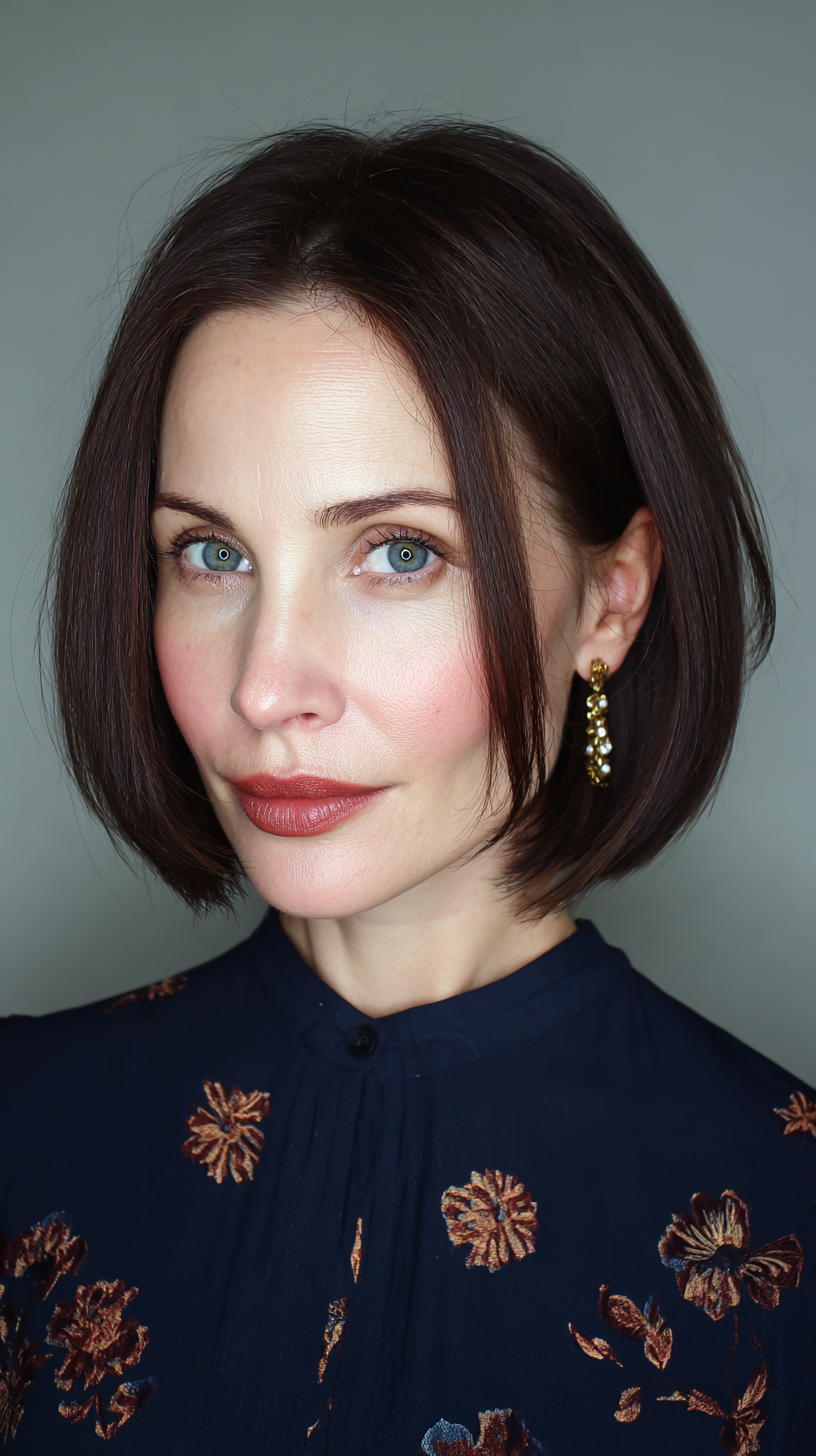 Textured Deep Mahogany Bob with Subtle Face-Framing Layers