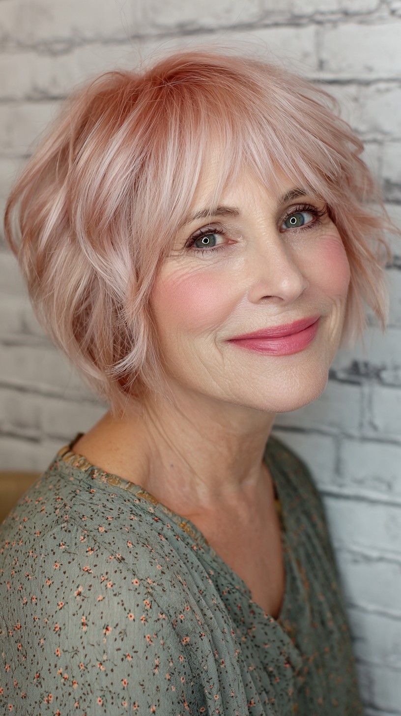 Textured Rose Gold Shaggy Bob with Feathered Ends