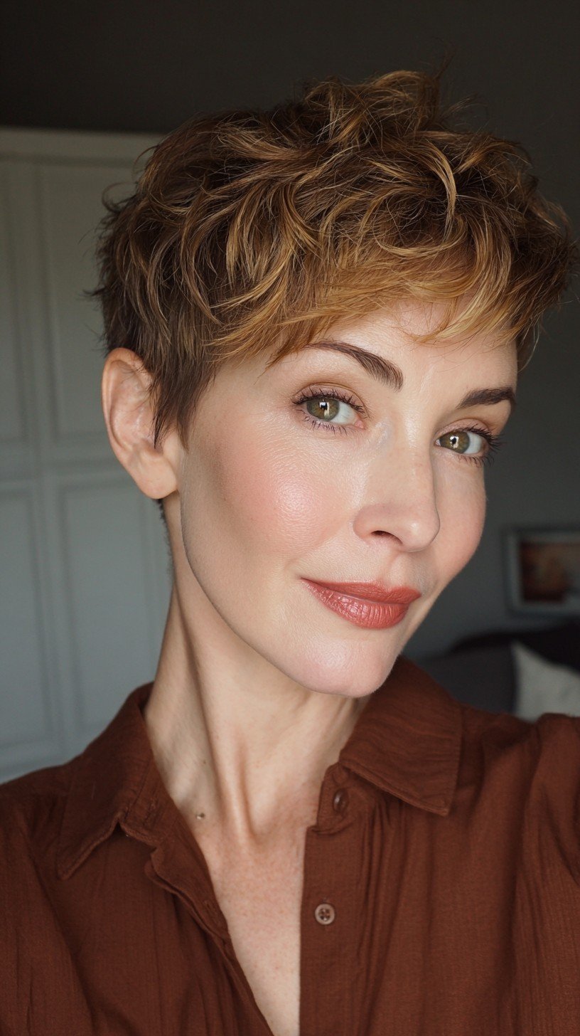 Textured Short Pixie with Playful Curls