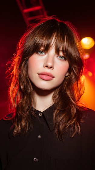 Textured Shoulder-Length Hair with Soft Bangs