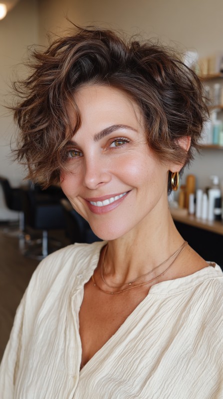 Textured Tousled Pixie Bob with Soft Curls
