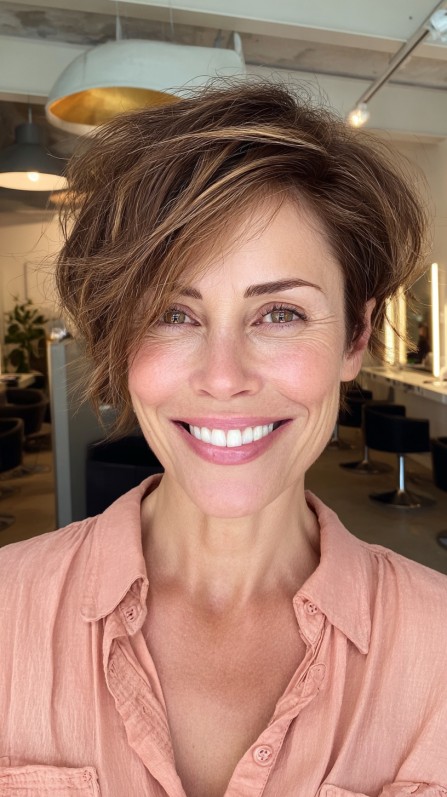 Textured Tousled Pixie Bob with Subtle Highlights