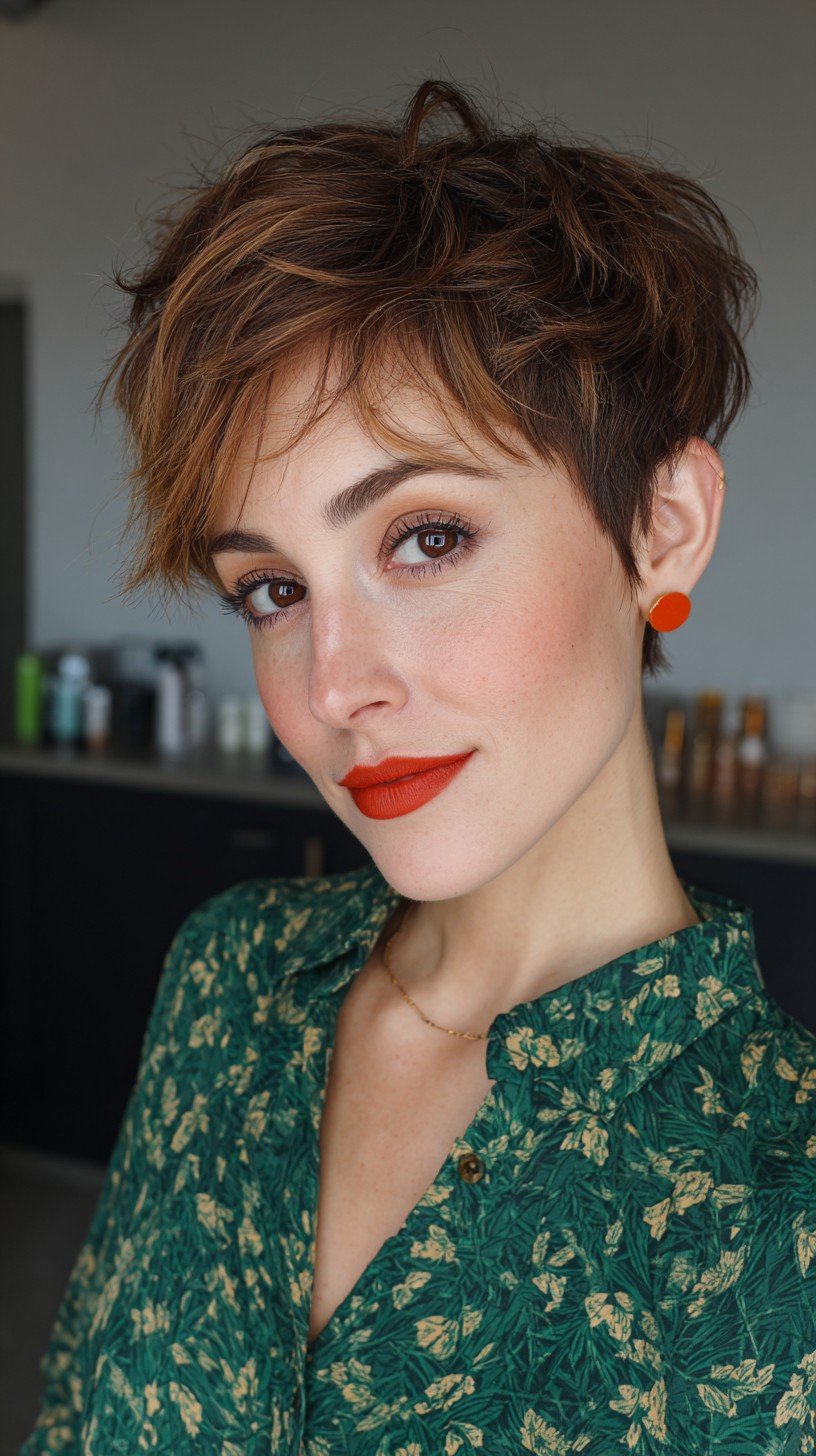 Textured Tousled Pixie Cut with Subtle Highlights